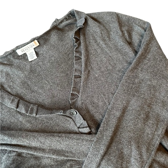 Kenneth Cole Reaction Cardigan/Sweater With Ruffled Neckline Size Large Gray - Picture 8 of 13